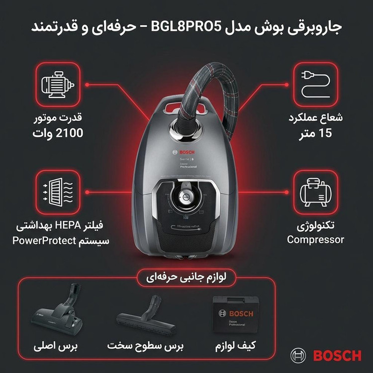 جاروبرقی 2100 وات مدل بوش BGL8PRO5